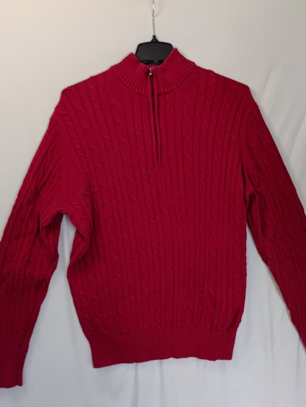 IZOD Sweater Men's XXL Dull Red Cable Knit Fisherman Winter Quarter Zip Pullover